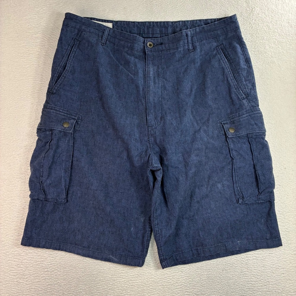 Levis Linen Cargo Shorts Men 38x12 Blue Cotton‎ Blend Summer Baggy Relaxed Beach